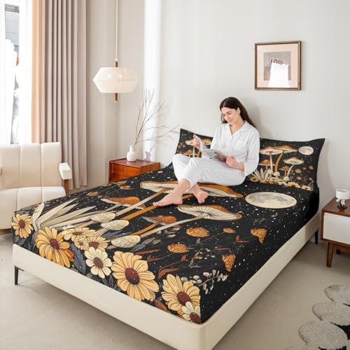 Castle Fairy Mushroom Bed Sheet Set with Gothic Flowers