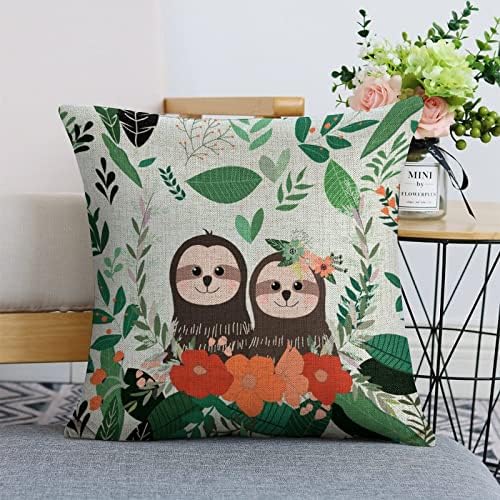 JOJOART Cute Doodle Sloth Linen Pillow Covers Set of 2