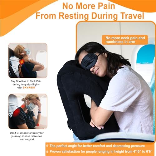 Skyrest Inflatable Travel Pillow - Airplane Neck Support Eye Mask Earplug Included
