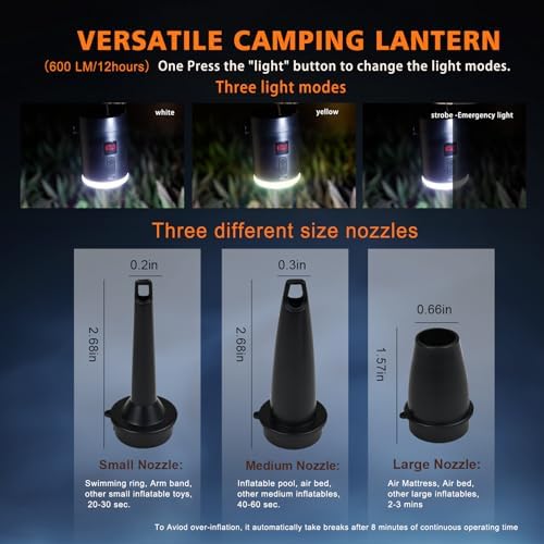 2024 Portable Air Pump with LED Lantern 8oz Camping Inflator