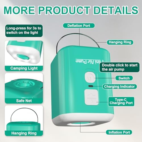 Puligoth Portable Air Pump with 5 Nozzles and Camping Light