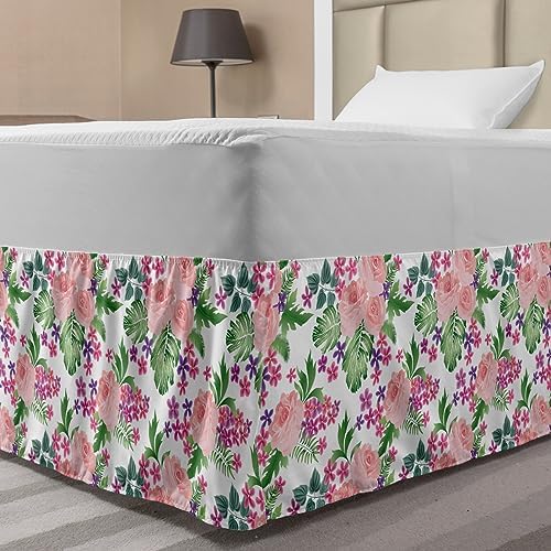 Ambesonne Rose Elastic Bed Skirt with Pastel Blooms Pattern