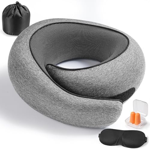 Memory Foam Travel Pillow with 360 Neck Support Grey