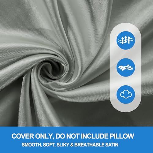 HOMBYS Satin Wedge Pillow Cover - Silky Smooth Zipper Removable Machine Washable Grey