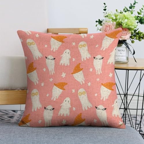 JOJOART Cute Ghosts Halloween Linen Pillow Covers Set of 2