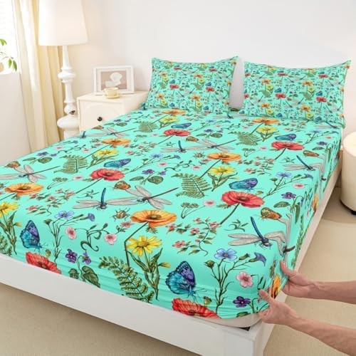 Manfei Dragonfly Bed Sheet Set Twin Size with Pillowcase