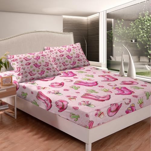 Manfei Western Cowgirl Queen Size Sheet Set with Pillow Cases
