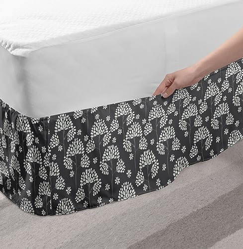 Ambesonne Retro Flowers Bedskirt with Elastic Wrap Grey Coconut