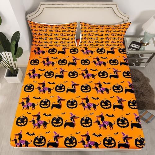 Manfei Happy Halloween Fitted Sheet Queen Size with Pillow Case