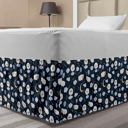 Ambesonne Cartoon Bedskirt Dark Night Blue and Beige