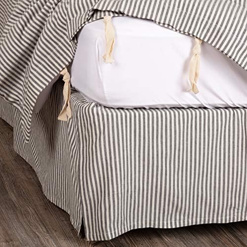 Piper Classics Farmhouse Ticking Stripe Gray Queen Bed Skirt with Dust Ruffle
