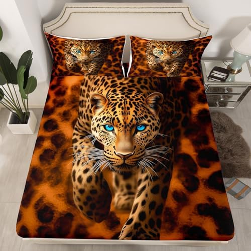 Manfei Wild Leopard Microfiber Fitted Sheet Set