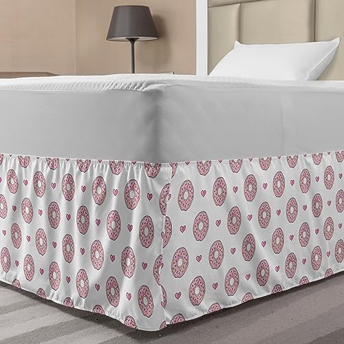 Ambesonne Donut Bedskirt - Pastel Sprinkles Hearts Valentine Theme TwinTwin XL