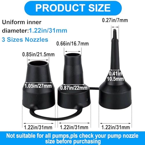 3 Set Air Pump Nozzles with 3 Sizes - Black