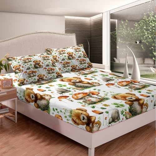 Manfei Cute Bear Queen Sheet Set with Pillow Case