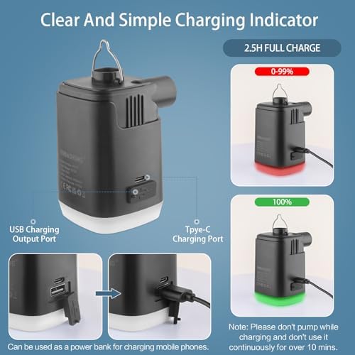 XINBAOHONG 3-in-1 Mini Air Pump with Camping Light