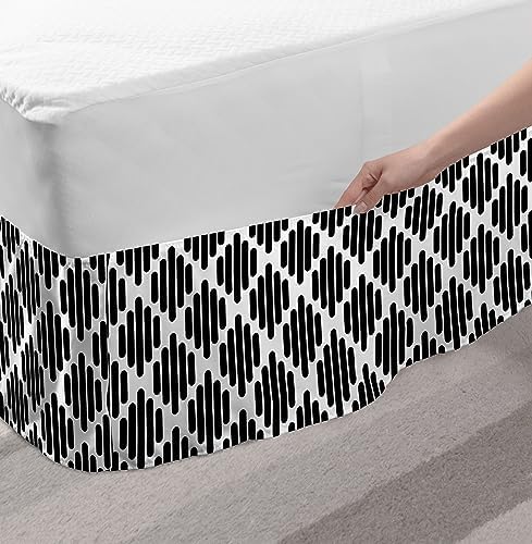Ambesonne Black and White Elastic Bed Skirt with Geometric Stripes