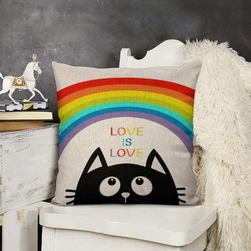 JOJOART Rainbow Funny Cat Pillow Covers Set of 2