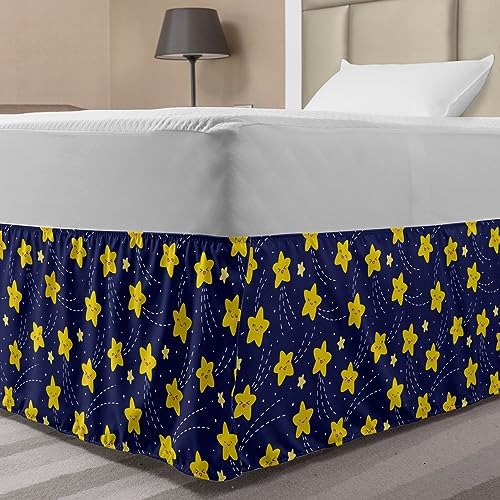 Ambesonne Cartoon Bedskirt Happy Sleeping Stars Sky Print