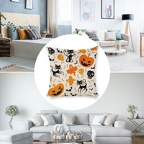JOJOART Ghost Pumpkin Cat Halloween Pillow Covers Set of 2 1