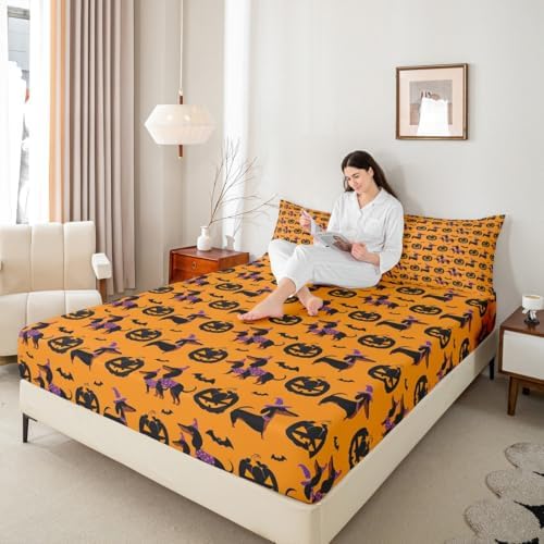 Manfei Happy Halloween Fitted Sheet Queen Size with Pillow Case