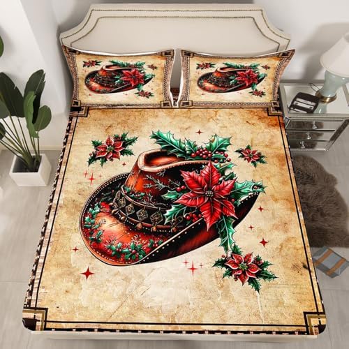 Manfei Cowboy Cap Fitted Sheet Set with 2 Pillowcases Queen Size