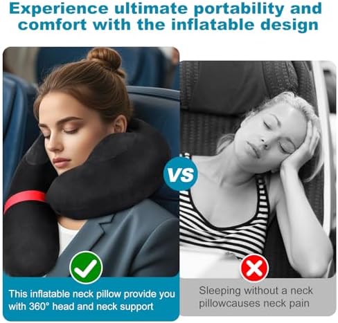 Inflatable Neck Pillow with Soft Velvet and 2 Storage Bags