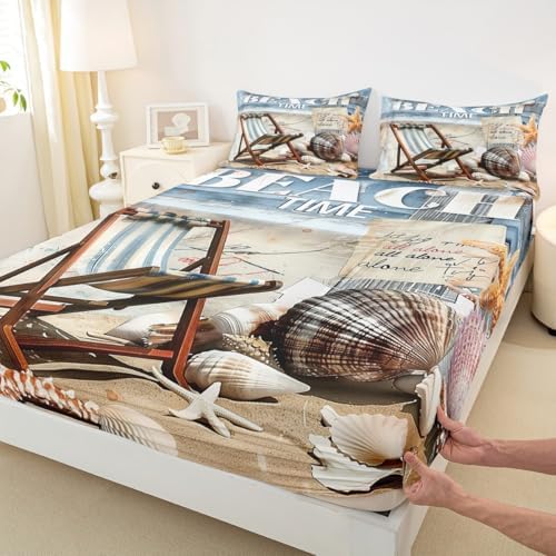 Manfei Beach Life Queen Fitted Sheet Set