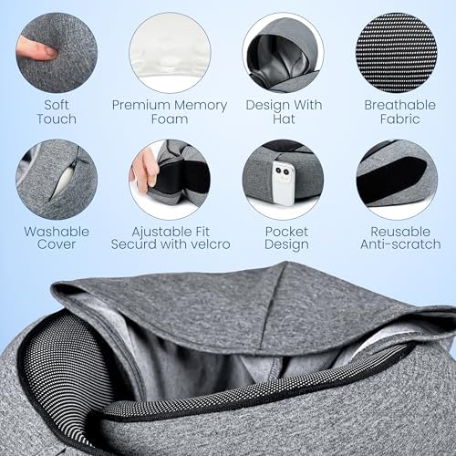 Maxzeker Memory Foam Travel Pillow for Flights and Car Rides
