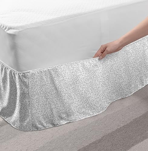Ambesonne Floral Elastic Bed Skirt White Pale Grey