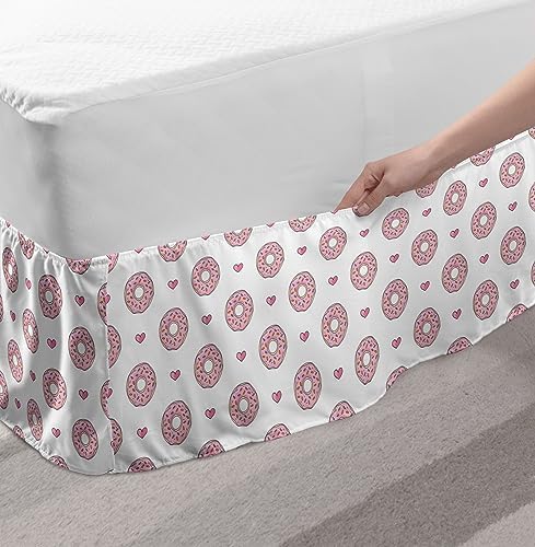 Ambesonne Donut Bedskirt - Pastel Sprinkles Hearts Valentine Theme TwinTwin XL