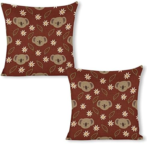 Flower Koala Face Linen Throw Pillow Covers Set of 2