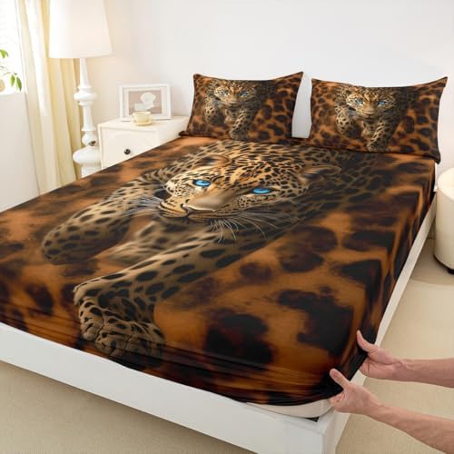 Manfei Wild Leopard Microfiber Fitted Sheet Set