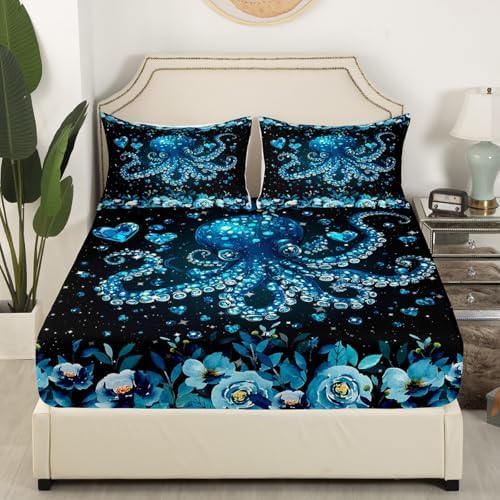 Castle Fairy Octopus Bed Sheet Set Twin Size with 1 Pillowcase