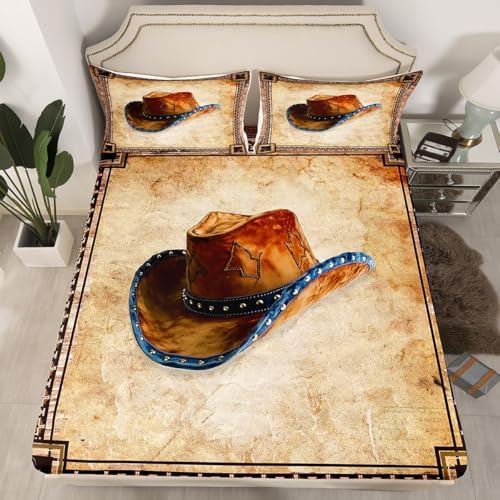 Manfei Western Cowboy Fitted Sheet Queen Size Set 1