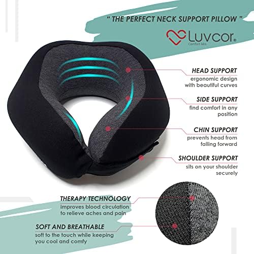 Luvcor Premium Memory Foam Neck Pillow Bundle - Stealth Black
