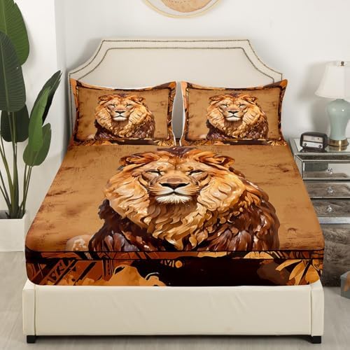 Castle Fairy Lion Bed Sheet Set Twin Size 3D Wildlife