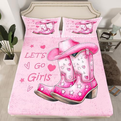 Manfei Cowgirl Sheet Set with 2 Pillowcases Queen Size
