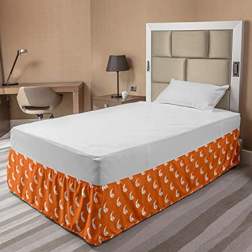 Ambesonne Childish Bedskirt - Sleeping Moons Stars Pattern TwinTwin XL White Vermilion