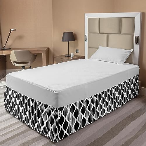 Ambesonne Black and White Elastic Bed Skirt with Geometric Stripes