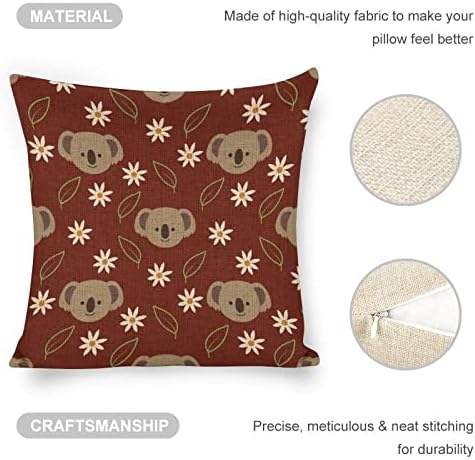 Flower Koala Face Linen Throw Pillow Covers Set of 2