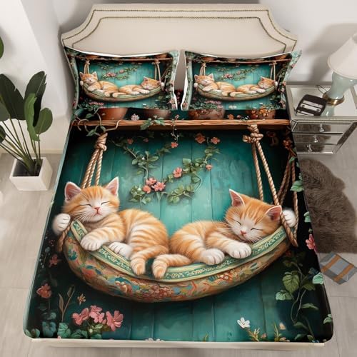 Manfei Sleeping Cats Fitted Sheet Queen Size 1