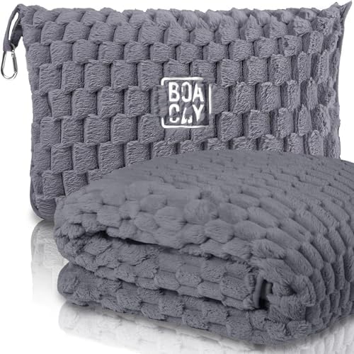 BOACAY Packable Travel Blanket with Pillow and Case