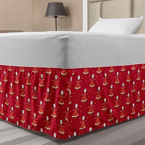 Ambesonne Cartoon Bedskirt with Smiling Girl and Watermelon Design