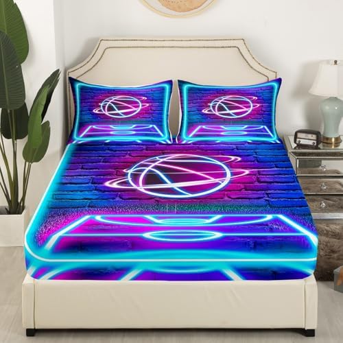Manfei Basketball Fitted Sheet Set with 2 Pillowcases