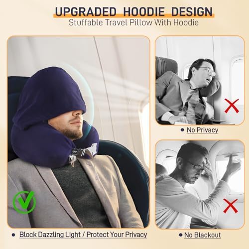 EZ4UVOY Stuffable Hood Pillow with Zipper for Travel