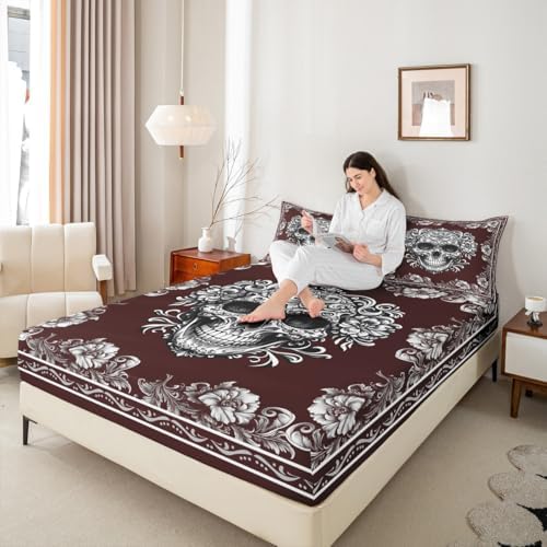 Manfei Gothic Skull Fitted Sheet Set Queen Size 1