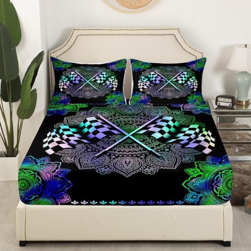 Manfei Racing Car Fitted Sheet Set Queen Size