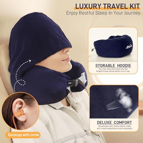 EZ4UVOY Stuffable Hood Pillow with Zipper for Travel