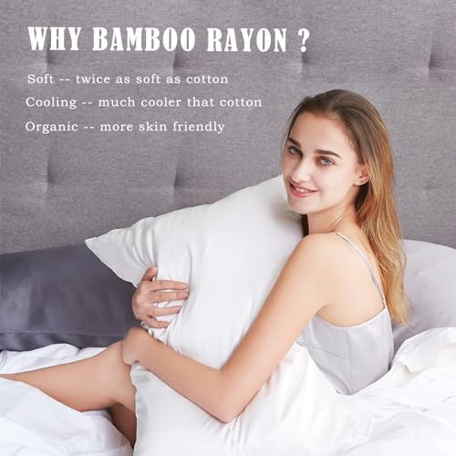Cooling Bamboo Rayon Pillowcases 2 Pack 20x26 inch Ivory White
